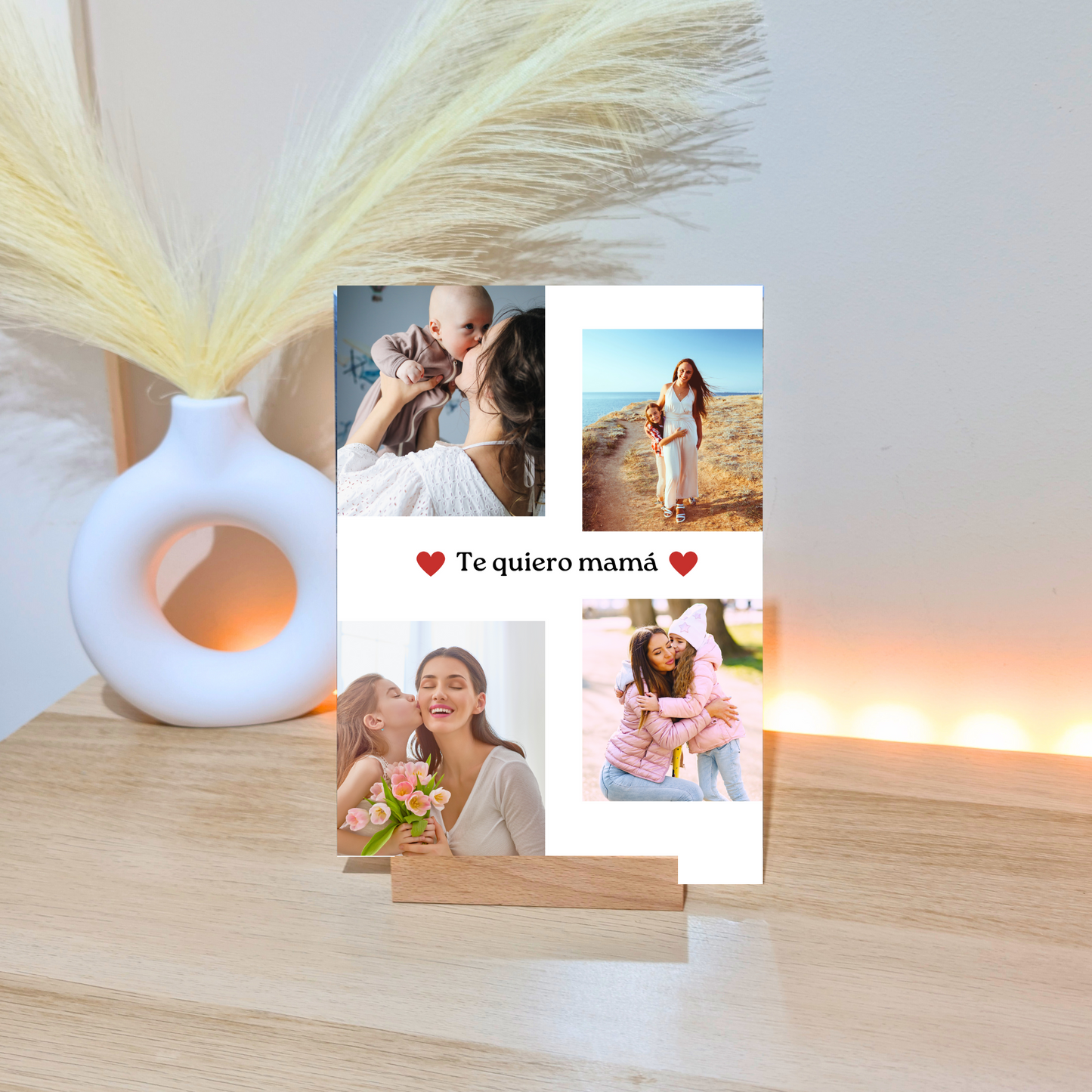 Placa Personalizada con 4 Fotos y Frase. M vertical