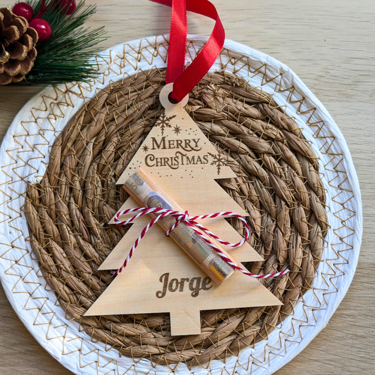 Árbol de Navidad Personalizado con Nombre – Ideal para Regalar Dinero