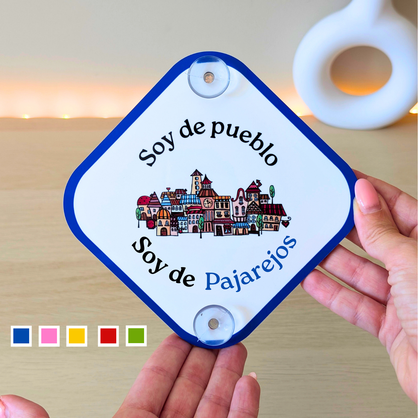 Placa personalizada para coche “Soy de pueblo” azul
