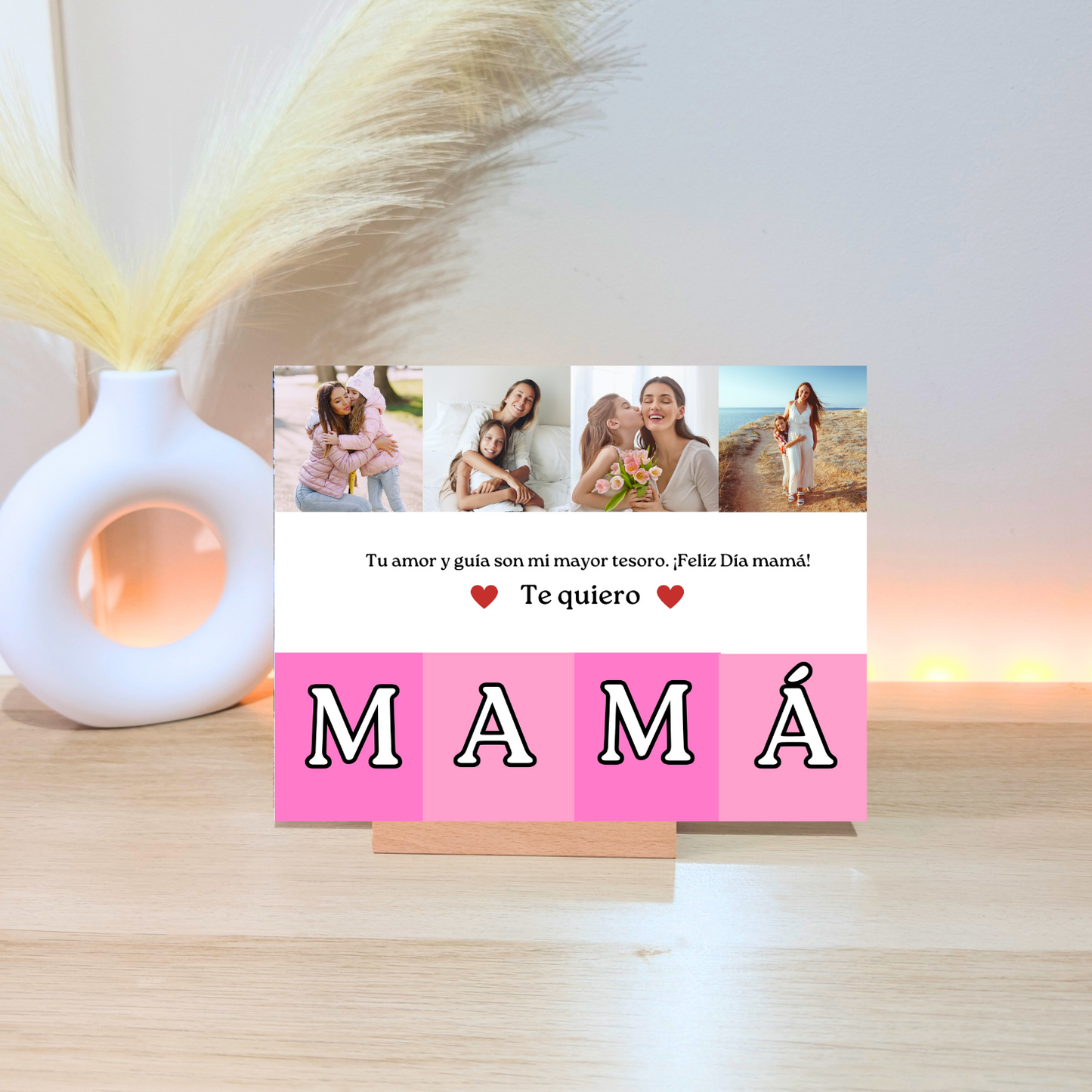 Placa Personalizada con 4 Fotos y Frase Personalizada Mamá