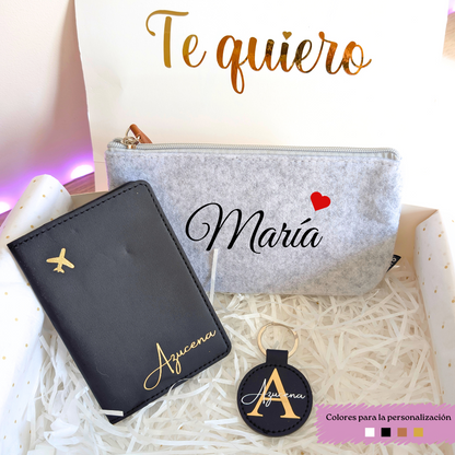 Caja regalo Viaje (Neceser+ Llavero + Porta documentos)