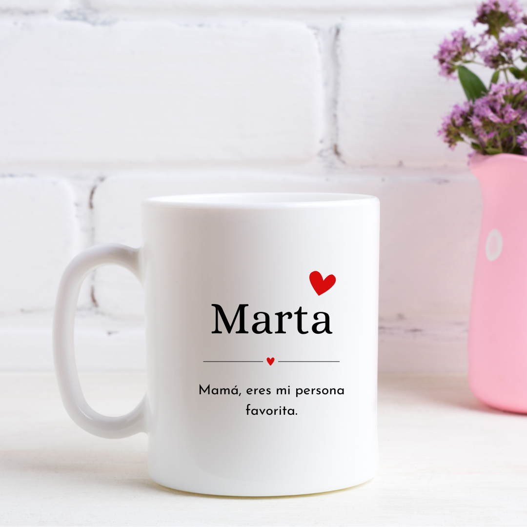 Taza nombre + dedicatoria con corazón. M